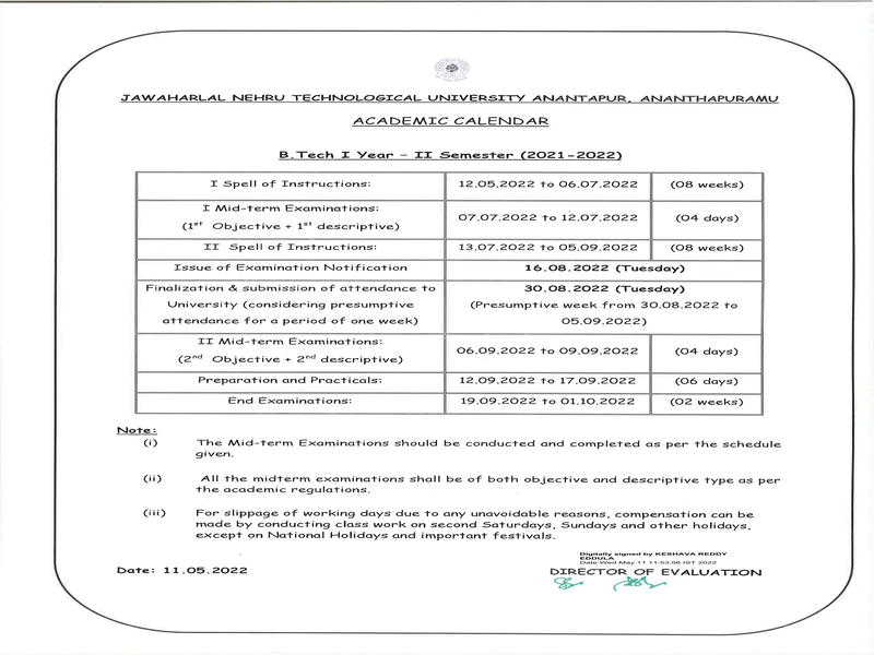 B.Tech I Year - II Semester(2021-2022)