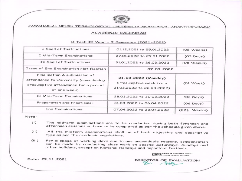 B.Tech II Year-I Semester(2021-2022)