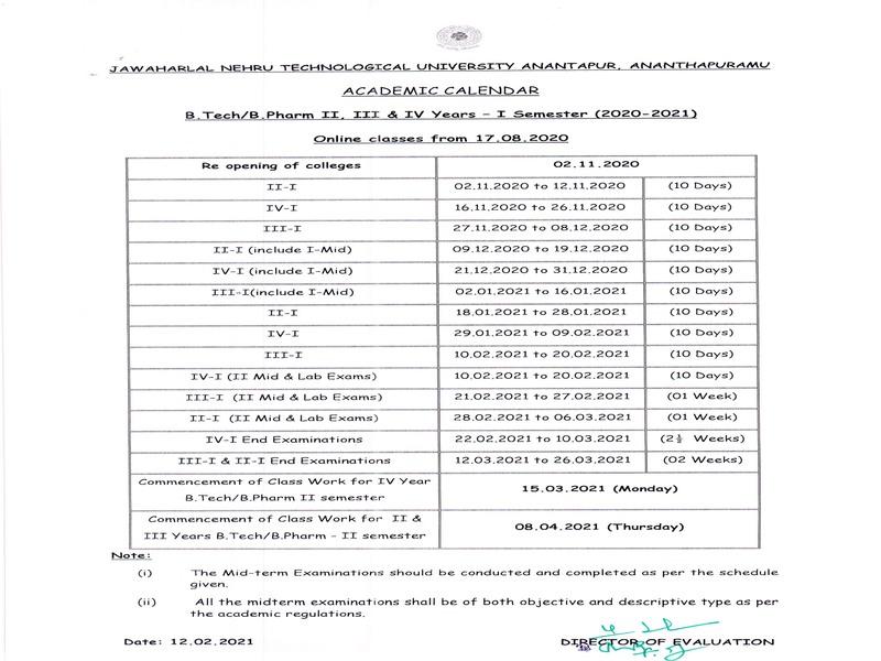 B.Tech/B.Pharm II,III & IV Years-I Semester