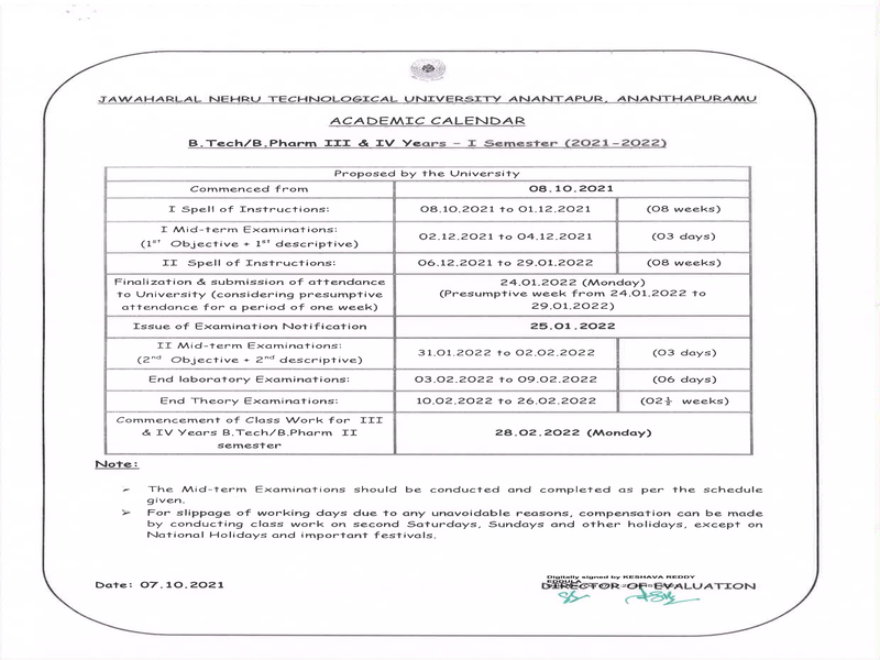 B.Tech/B.Pharm III & IV Years-I Semester