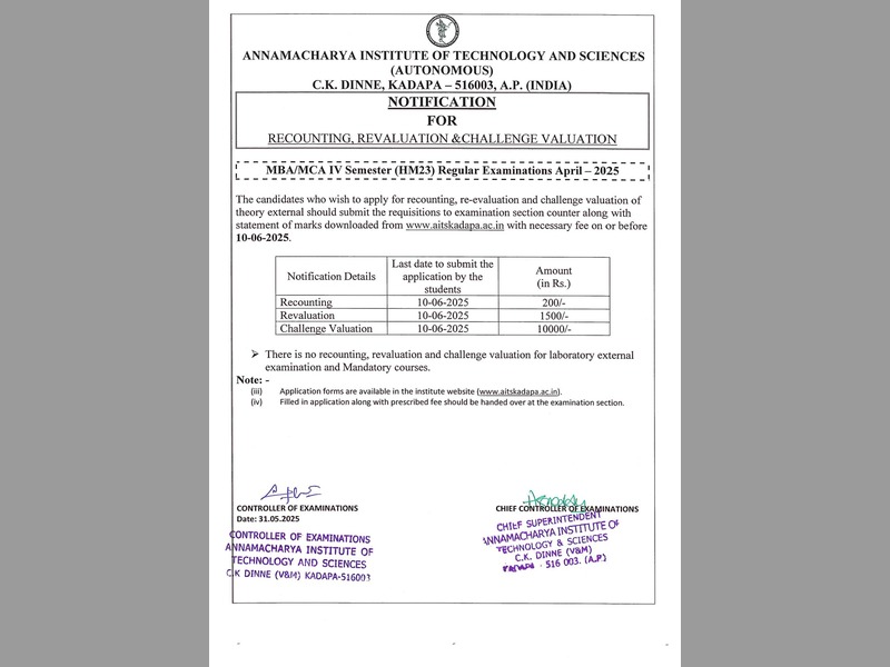 RC & RV for MBA \ MCA  IV (HM23) SEM Reg & supply April-2025  Notification
