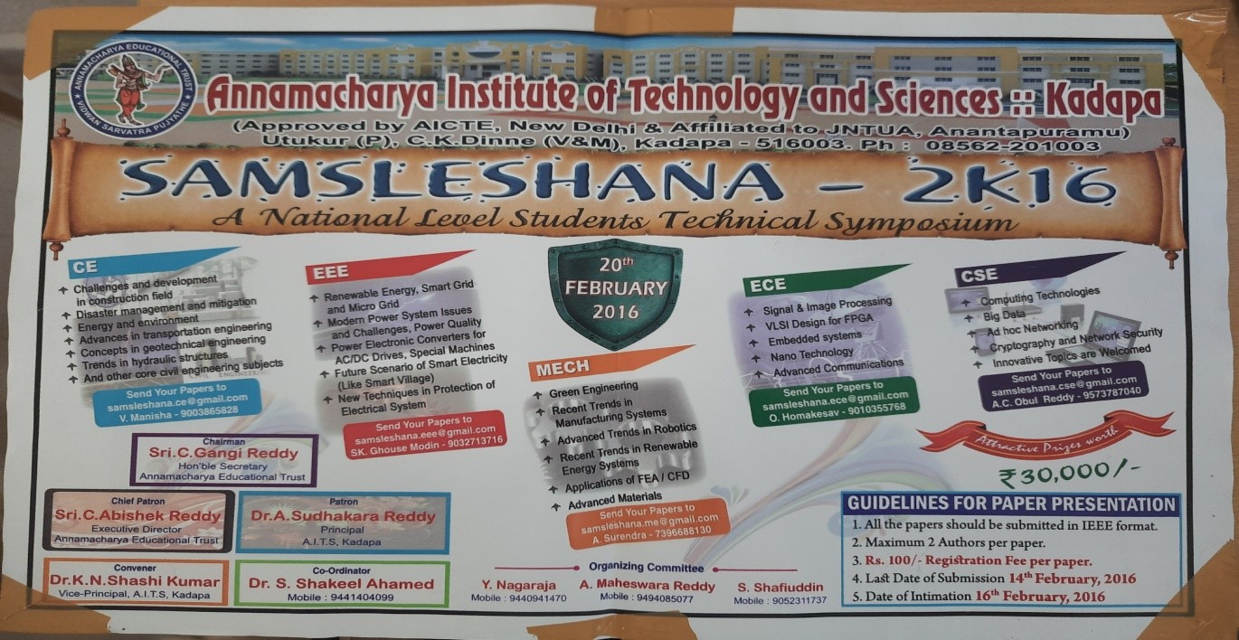 SAMSLESHANA 2K16 - A NATIONAL LEVEL STUDENTS TECHNICAL SYMPOSIUM