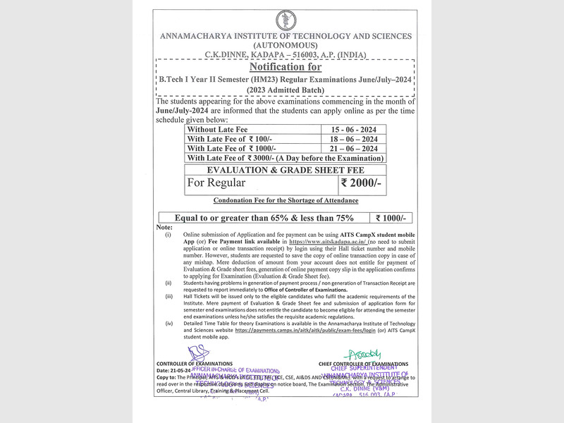B.TECH I YEAR I SEMESTER (HM23) SUPPLEMENTARY EXAMS JUNE-JULY 2024.