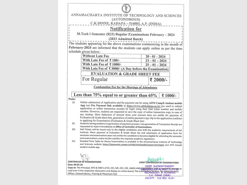 M.TECH I SEMESTER(R23) REGULAR EXAMINATIONS FEBRUARY 2024.