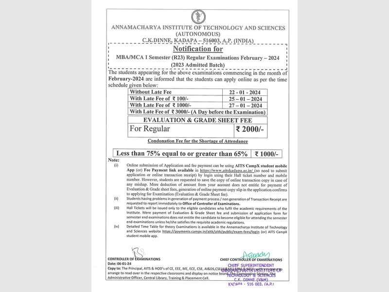 MBA/MCA I SEMESTER(R23) REGULAR EXAMINATIONS FEBRUARY 2024.